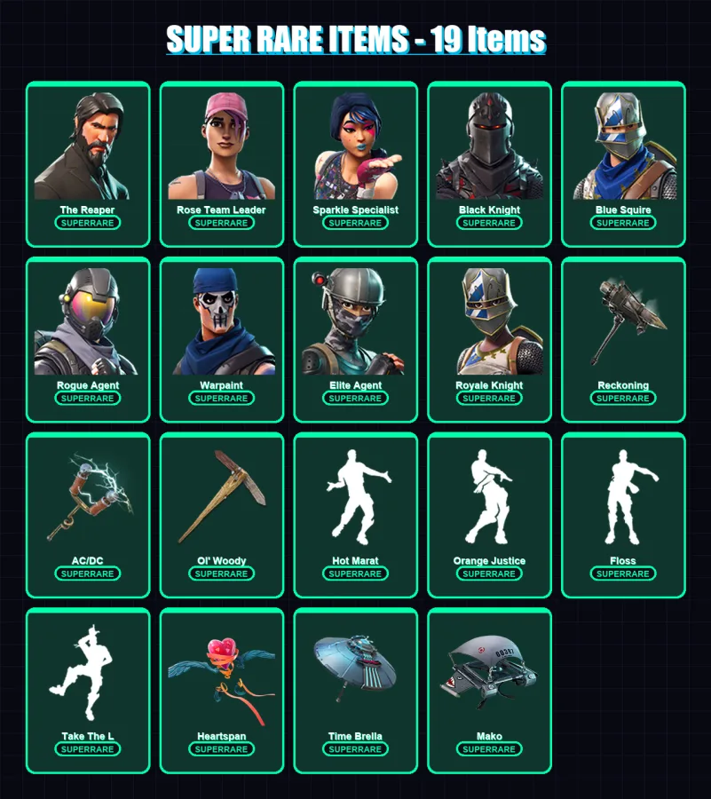 [PC/PSN] | The Reaper | Rose Team Leader | Sparkle Specialist | Black Knight | Blue Squire | 113 skin | 82 pickaxe | 91 emote | 90 glider | Lv1446