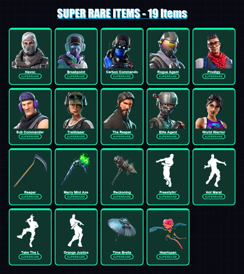 [PC] | Havoc | Breakpoint | Carbon Commando | Rogue Agent | Prodigy | 132 skin | 97 pickaxe | 89 emote | 95 glider | Lv1335