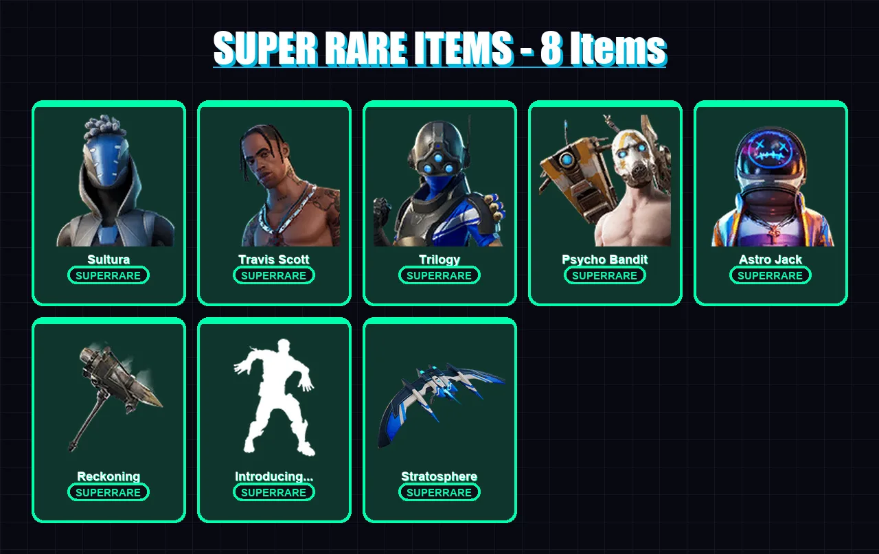 [PC/XBOX/PSN] | Sultura | Travis Scott | Trilogy | Psycho Bandit | Astro Jack | 138 skin | 115 pickaxe | 133 emote | 79 glider | Lv1190