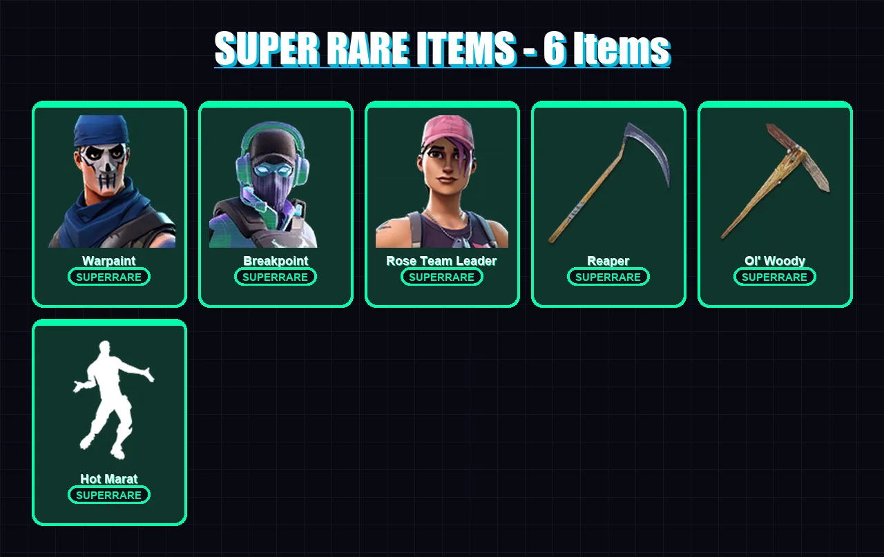 [PC/XBOX/PSN] | Warpaint | Breakpoint | Rose Team Leader | Ronin | Hybrid | 47 skin | 51 pickaxe | 61 emote | 46 glider | Lv556
