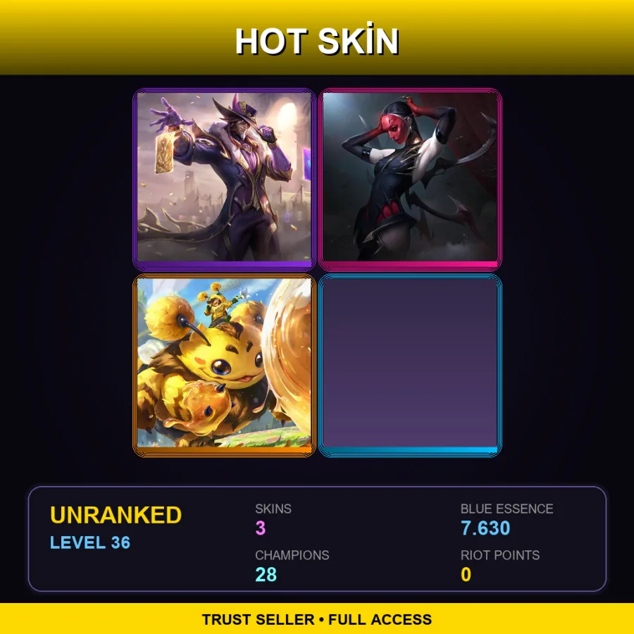 EUW | Lv36 | Unranked | 3 Skin | 28 Champ — LoL account