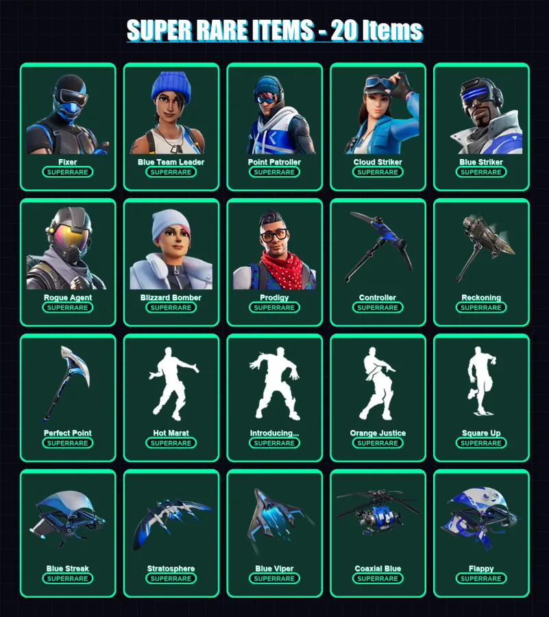 [SWITCH/XBOX/PC] | Fixer | Blue Team Leader | Point Patroller | Cloud Striker | Blue Striker | 23 skin | 39 pickaxe | 46 emote | 40 glider | Lv670 — Fortnite account