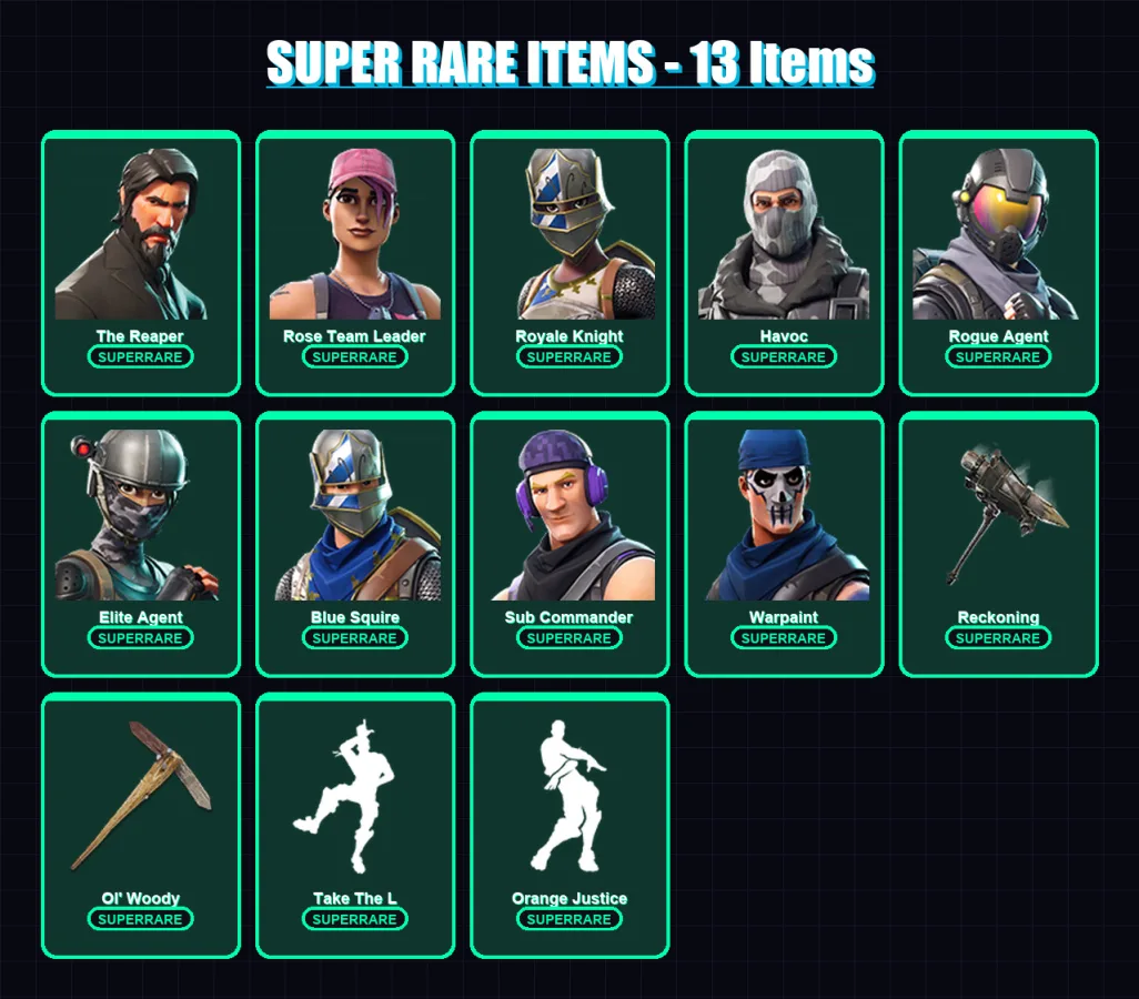 [PC/XBOX/PSN] | The Reaper | Rose Team Leader | Royale Knight | Havoc | Rogue Agent | 41 skin | 24 pickaxe | 39 emote | 28 glider | Lv347