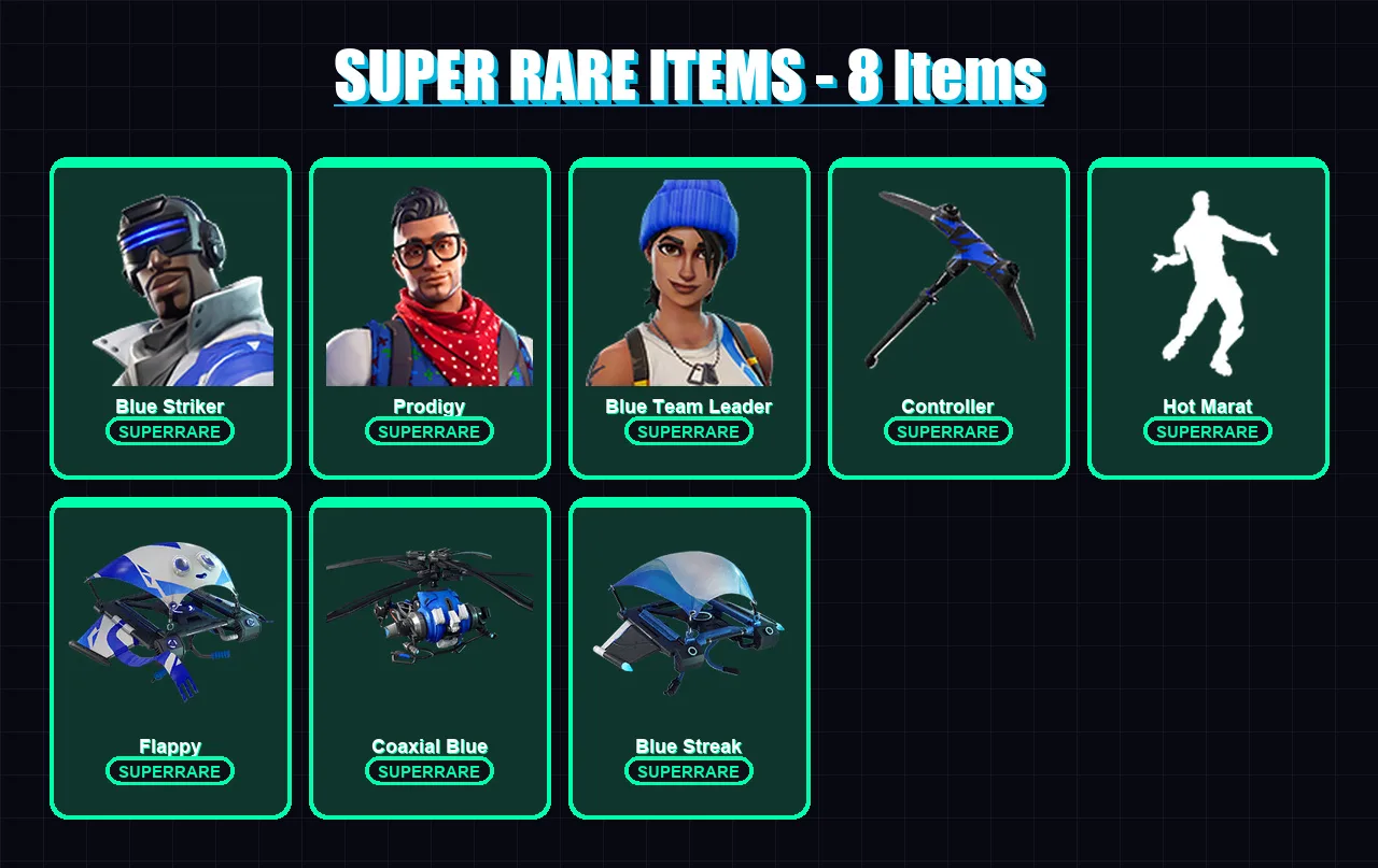[PS4/PS5/XBOX/PC] | Blue Striker | Prodigy | Blue Team Leader | Enforcer | Rox | 44 skin | 38 pickaxe | 56 emote | 50 glider | Lv679