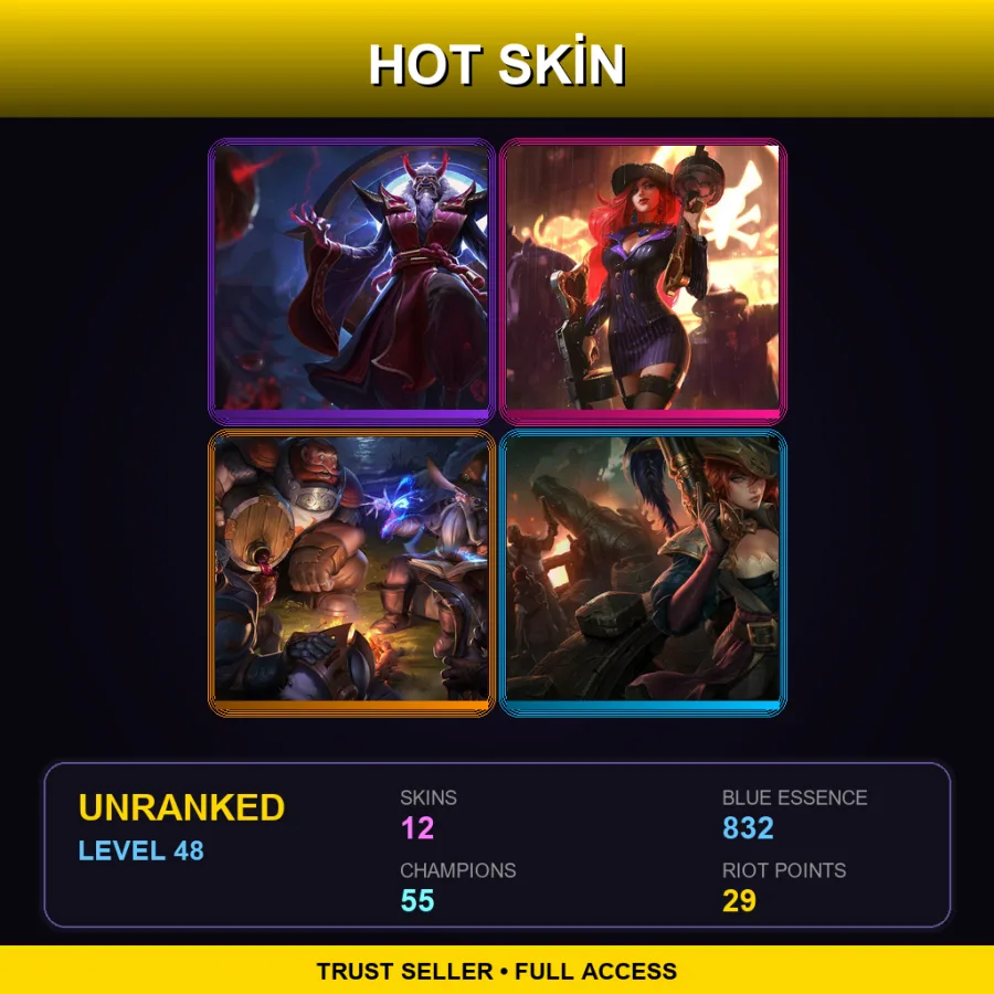 LAS | Blood Moon Zilean | Crime City Miss Fortune | Ryze Whitebeard | Captain Fortune | 12 Skin | 55 Champ | Lv48