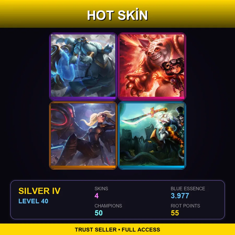EUW | Warden Gragas | Panda Annie | Riot Kayle | Mad Hatter Shaco | 4 Skin | 50 Champ | Silver IV | Lv40