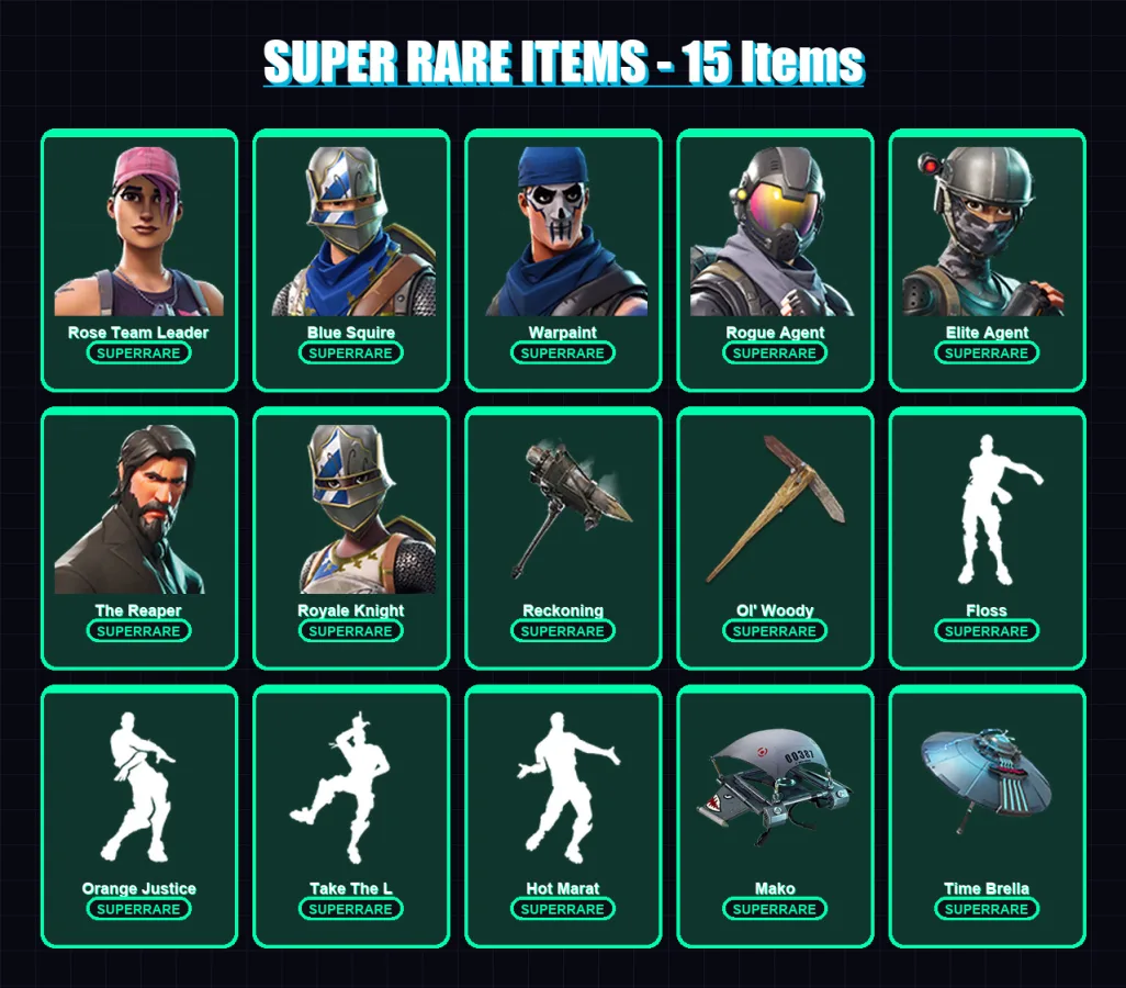 [PS4/PS5/PC] | Rose Team Leader | Blue Squire | Warpaint | Rogue Agent | Elite Agent | 48 skin | 44 pickaxe | 61 emote | 70 glider | Lv1059