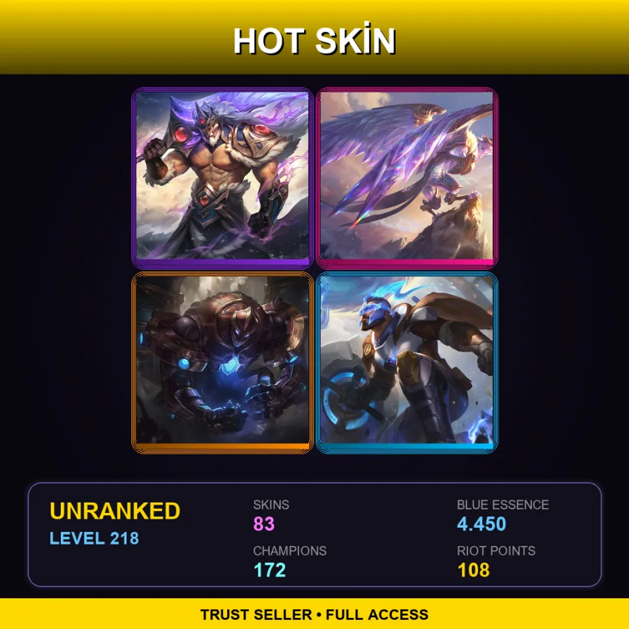 NA | Lv218 | Unranked | 83 Skin | 172 Champ — LoL account