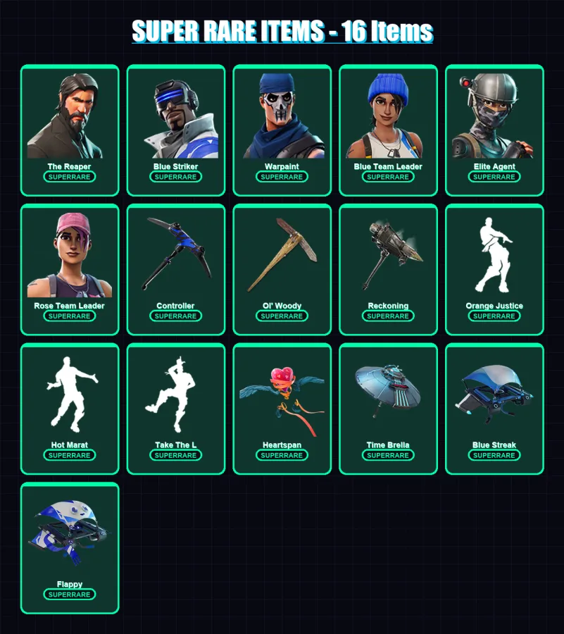 [PS4/PS5/XBOX/PC] | The Reaper | Blue Striker | Warpaint | Blue Team Leader | Elite Agent | 97 skin | 109 pickaxe | 93 emote | 115 glider | Lv1713