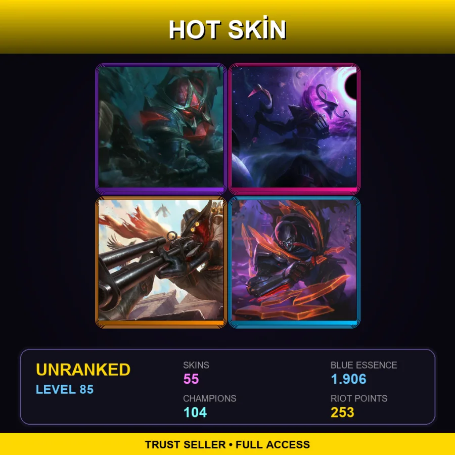 EUNE | Lv85 | Unranked | 55 Skin | 104 Champ — LoL account