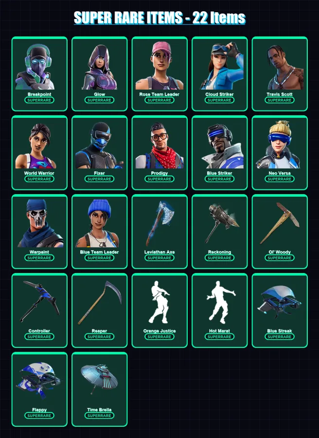 [PS4/PS5/XBOX/PC] | Breakpoint | Glow | Rose Team Leader | Cloud Striker | Travis Scott | 215 skin | 195 pickaxe | 174 emote | 178 glider | Lv2971