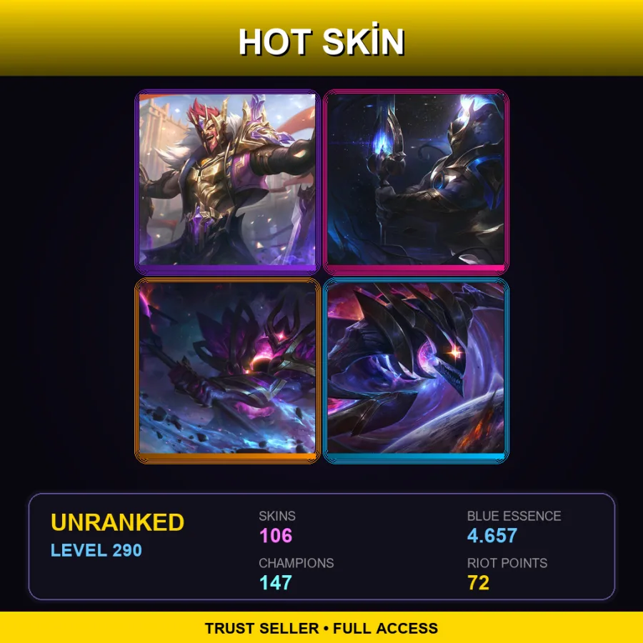 EUW | Lv290 | Unranked | 106 Skin | 147 Champ