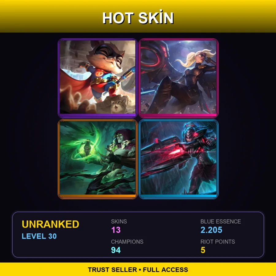 EUW | Lv30 | Unranked | 13 Skin | 94 Champ