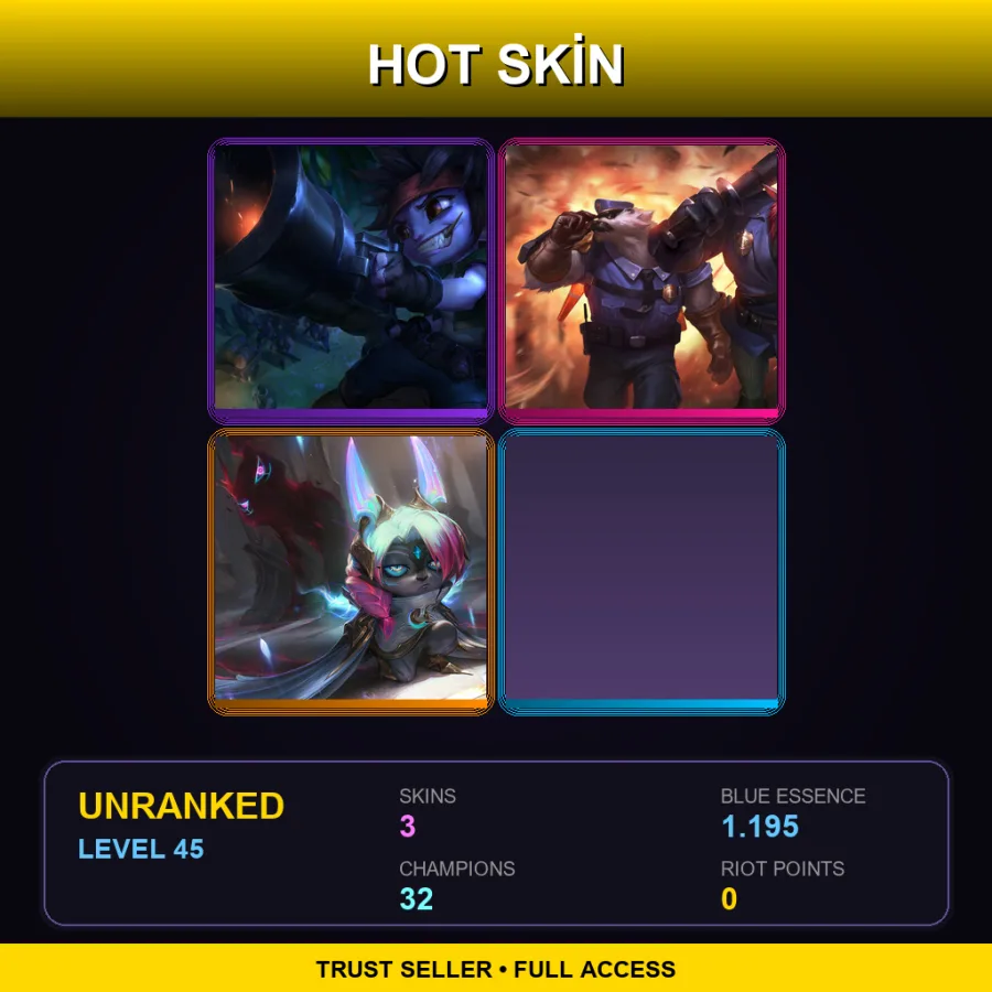 LAS | Lv45 | Unranked | 3 Skin | 32 Champ — LoL account