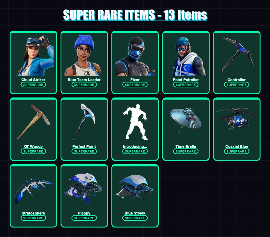 [PC/XBOX] | Cloud Striker | Blue Team Leader | Fixer | Point Patroller | Mandalorian | 81 skin | 100 pickaxe | 74 emote | 85 glider | Lv1288