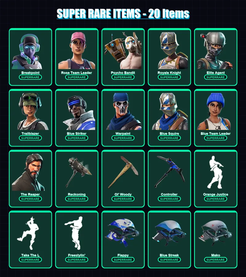[PC/XBOX] | Breakpoint | Rose Team Leader | Psycho Bandit | Royale Knight | Elite Agent | 117 skin | 110 pickaxe | 92 emote | 102 glider | Lv1323