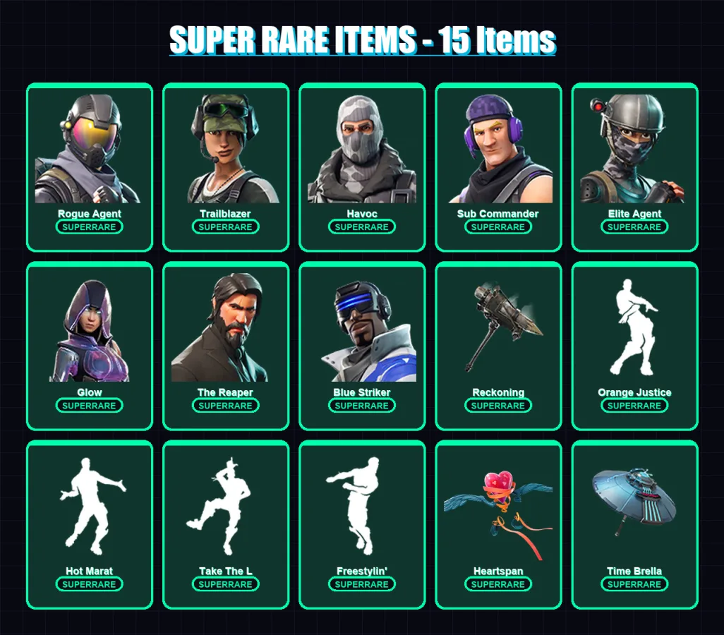 [PC/XBOX/PSN] | Rogue Agent | Trailblazer | Havoc | Sub Commander | Elite Agent | 68 skin | 72 pickaxe | 75 emote | 72 glider | Lv1220