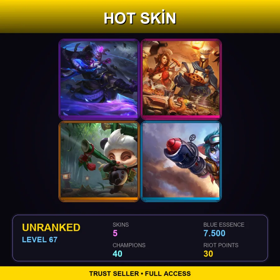LAS | Lv67 | Unranked | 5 Skin | 40 Champ — LoL account