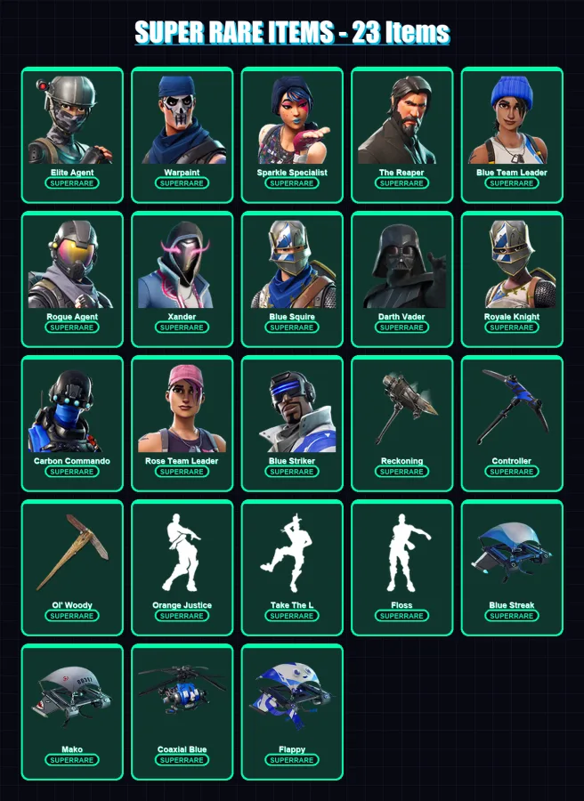 [PS4/PS5/XBOX/PC] | Elite Agent | Warpaint | Sparkle Specialist | The Reaper | Blue Team Leader | 91 skin | 78 pickaxe | 107 emote | 86 glider | Lv9 — Fortnite account