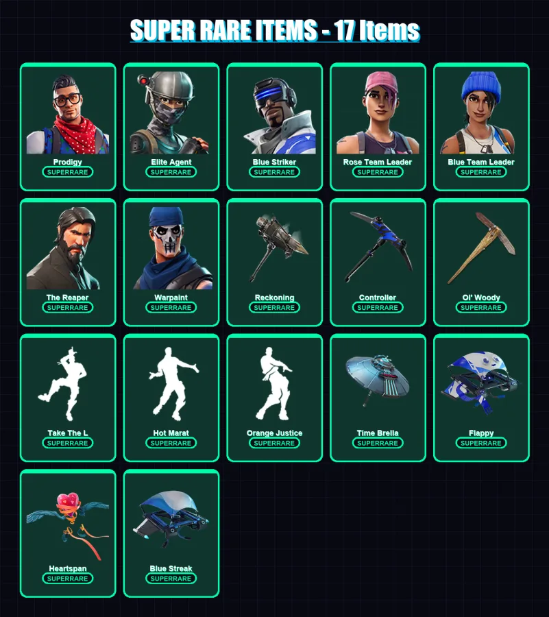 [PC/XBOX] | Prodigy | Elite Agent | Blue Striker | Rose Team Leader | Blue Team Leader | 100 skin | 87 pickaxe | 88 emote | 98 glider | Lv1432 — Fortnite account
