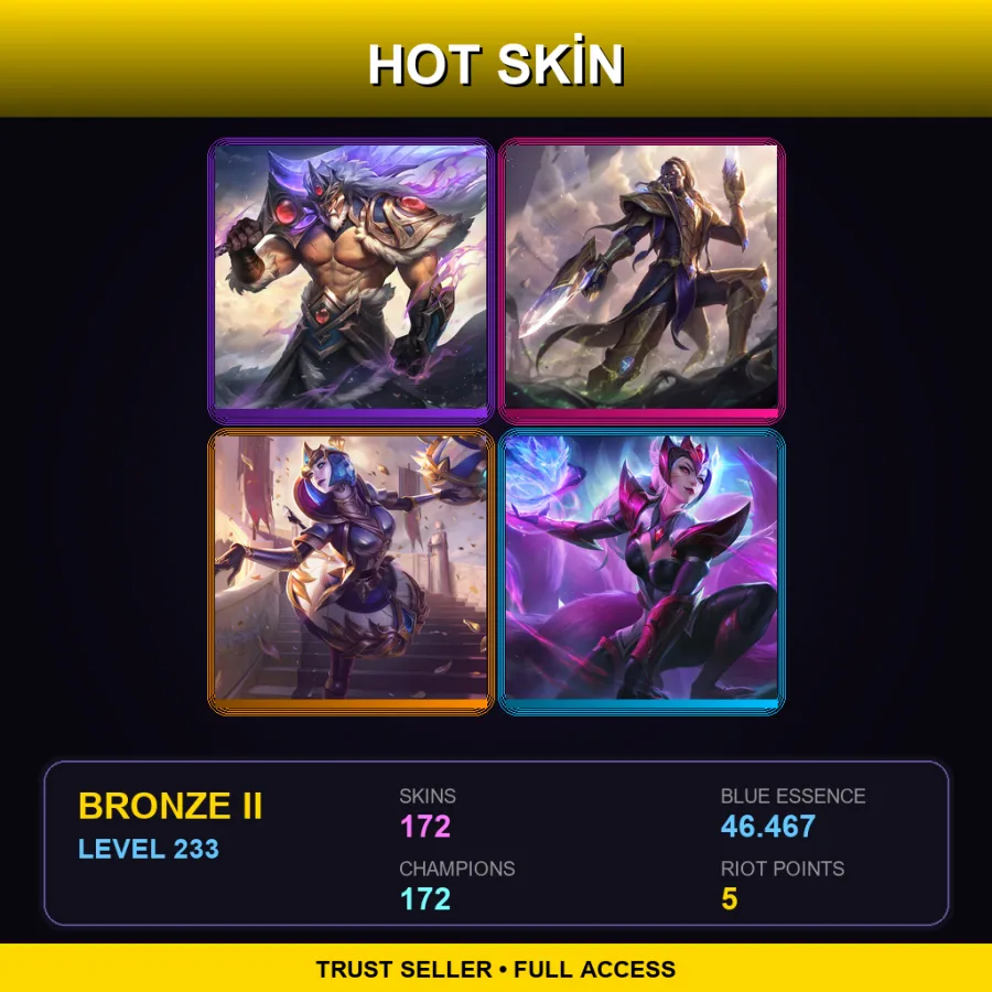 SG | Lv233 | Bronze II | 172 Skin | 172 Champ — LoL account
