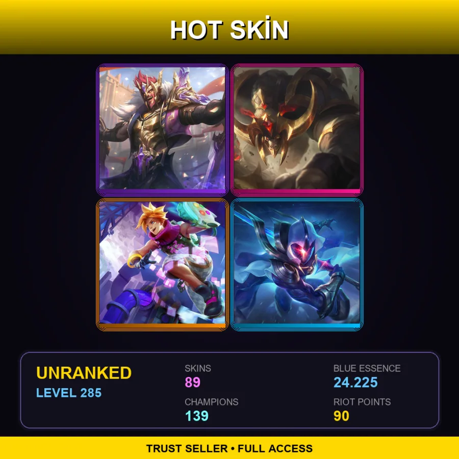 TR | Lv285 | Unranked | 89 Skin | 139 Champ — LoL account