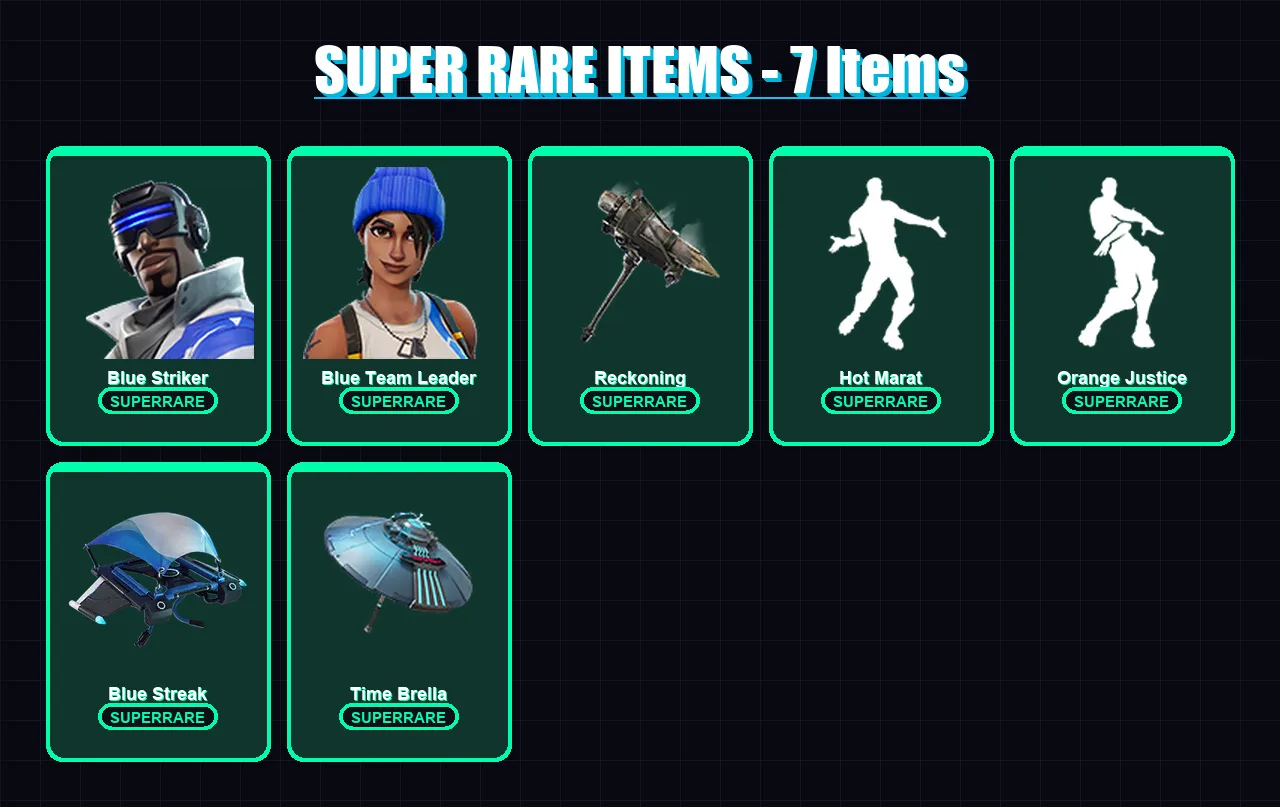 [PS4/PS5/XBOX/PC] | Blue Striker | Blue Team Leader | The Prisoner | Hybrid | Enforcer | 51 skin | 103 pickaxe | 77 emote | 91 glider | Lv1682