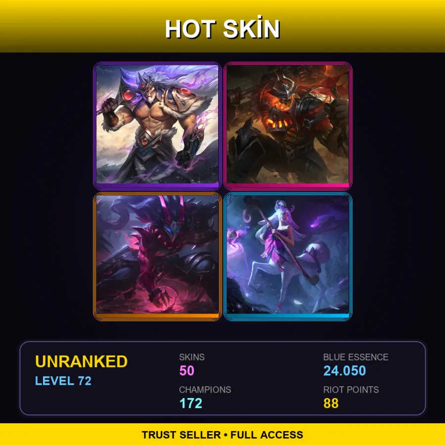 SG | Lv72 | Unranked | 50 Skin | 172 Champ — LoL account