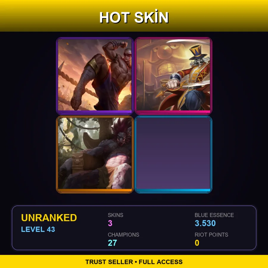 TR | Lv43 | Unranked | 3 Skin | 27 Champ — LoL account