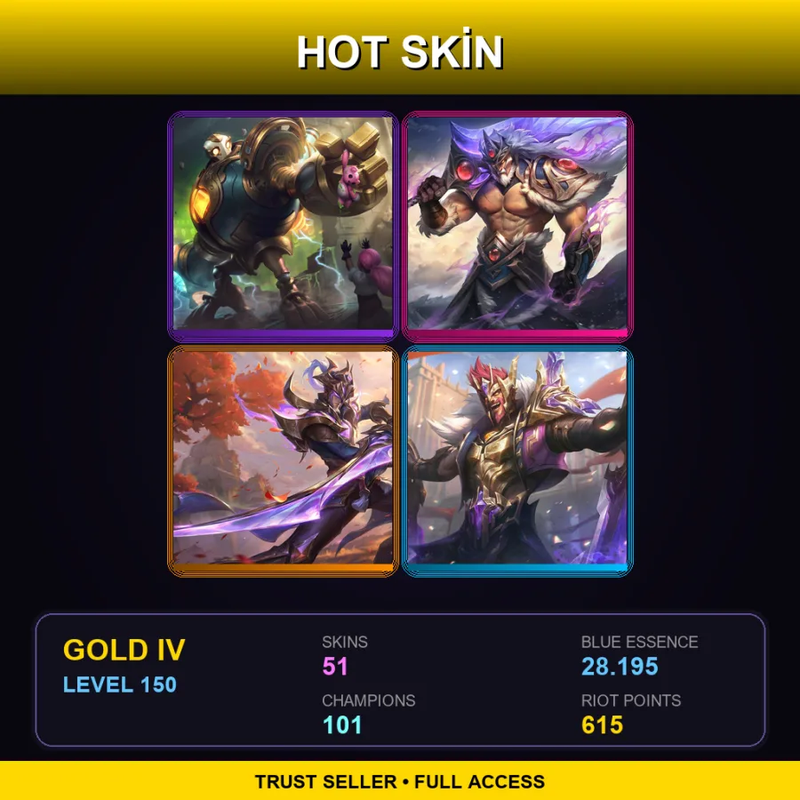 BR | Lv150 | Gold IV | 51 Skin | 101 Champ — LoL account