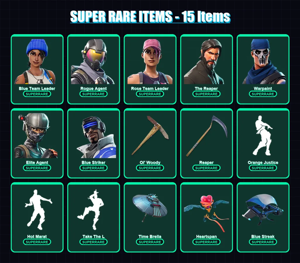 [PS4/PS5/XBOX/PC] | Blue Team Leader | Rogue Agent | Rose Team Leader | The Reaper | Warpaint | 86 skin | 93 pickaxe | 77 emote | 93 glider | Lv1309