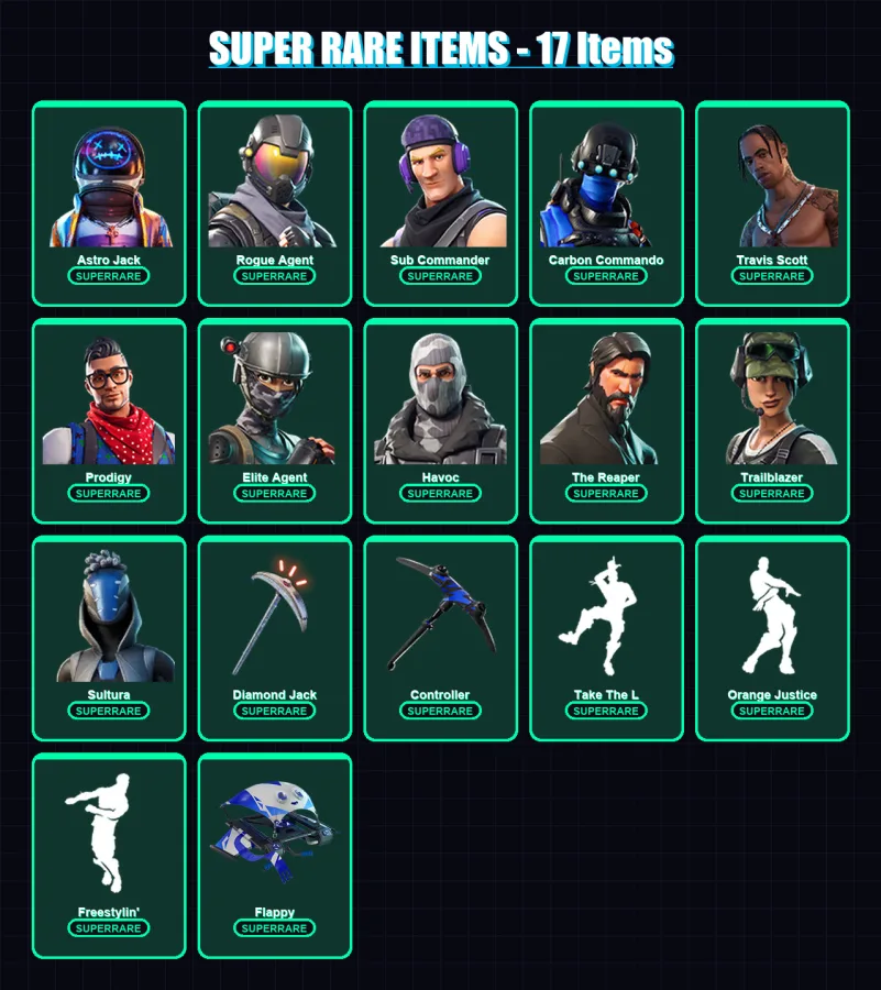 [PS4/PS5/XBOX/PC] | Astro Jack | Rogue Agent | Sub Commander | Carbon Commando | Travis Scott | 69 skin | 55 pickaxe | 67 emote | 54 glider | Lv699