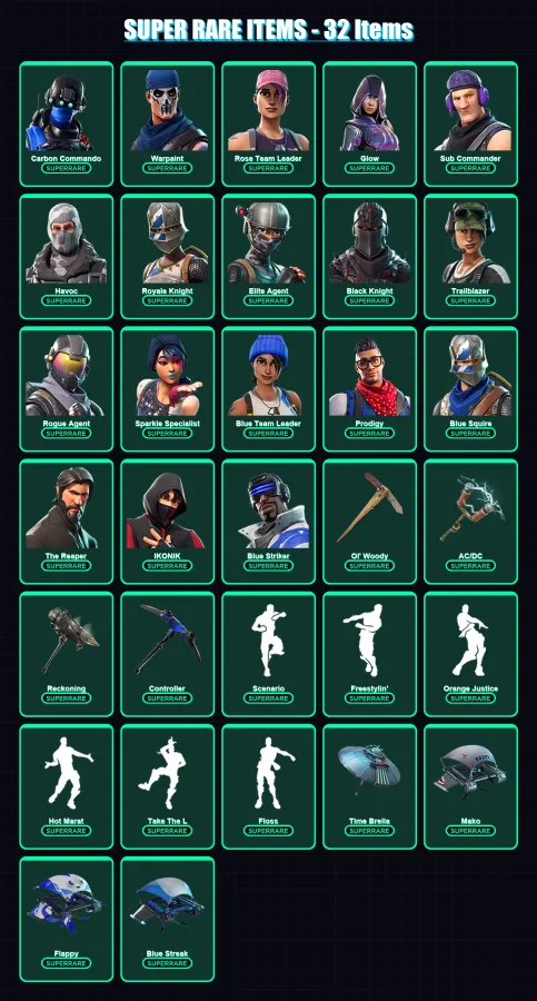 [PS4/PS5/XBOX/PC] | Carbon Commando | Warpaint | Rose Team Leader | Glow | Sub Commander | 209 skin | 201 pickaxe | 168 emote | 153 glider | Lv2524 — Fortnite account
