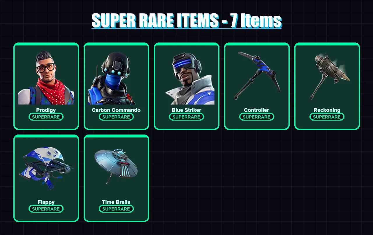 [PC] | Prodigy | Carbon Commando | Blue Striker | The Ice King | Frozen Raven | 130 skin | 125 pickaxe | 133 emote | 111 glider | Lv1835