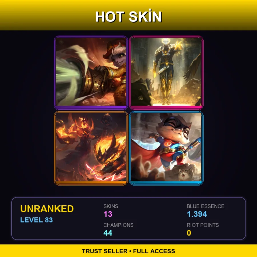 LAS | Firefighter Tristana | Arclight Brand | Infernal Kennen | Super Teemo | 13 Skin | 44 Champ | Lv83