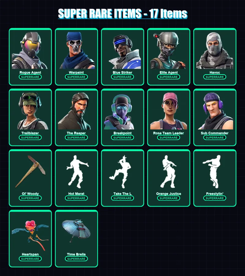 [PS4/PS5/PC] | Rogue Agent | Warpaint | Blue Striker | Elite Agent | Havoc | 89 skin | 92 pickaxe | 110 emote | 108 glider | Lv1840 — Fortnite account