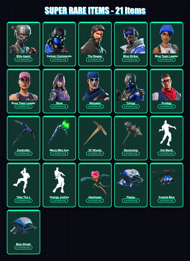 [PC/XBOX] | Elite Agent | Carbon Commando | The Reaper | Blue Striker | Blue Team Leader | 125 skin | 83 pickaxe | 89 emote | 92 glider | Lv1174 — Fortnite account