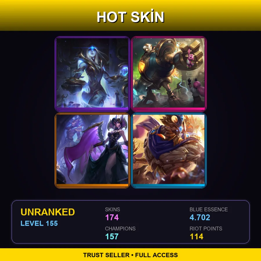 LAS | Lv155 | Unranked | 174 Skin | 157 Champ — LoL account