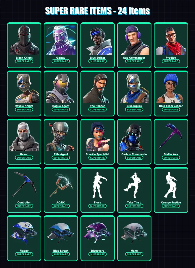 [PS4/PS5/XBOX/PC] | Black Knight | Galaxy | Blue Striker | Sub Commander | Prodigy | 54 skin | 26 pickaxe | 38 emote | 38 glider | Lv487