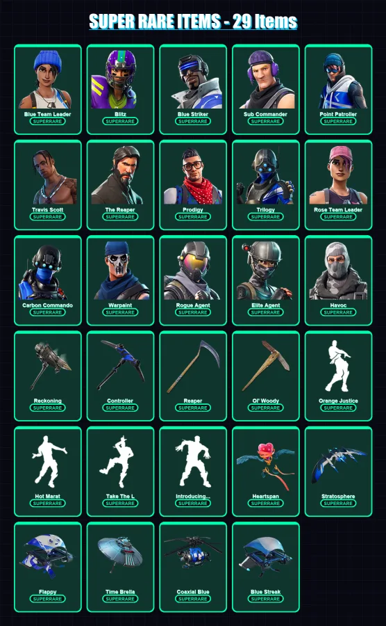 [PS4/PS5/XBOX/PC] | Blue Team Leader | Blitz | Blue Striker | Sub Commander | Point Patroller | 115 skin | 87 pickaxe | 89 emote | 78 glider | Lv977