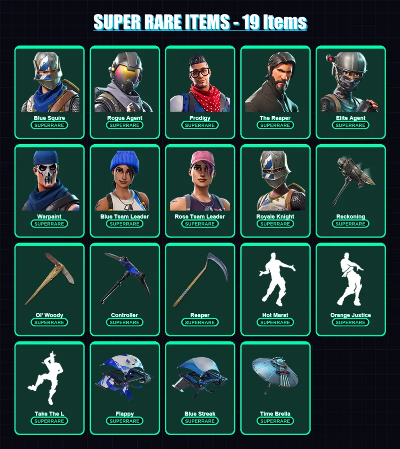 [PS4/PS5/XBOX/PC] | Blue Squire | Rogue Agent | Prodigy | The Reaper | Elite Agent | 130 skin | 115 pickaxe | 108 emote | 117 glider | Lv1732 — Fortnite account