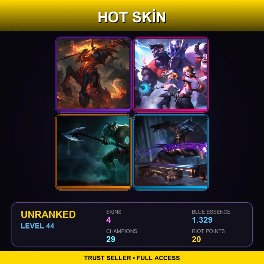 EUNE | Lv44 | Unranked | 4 Skin | 29 Champ — LoL account
