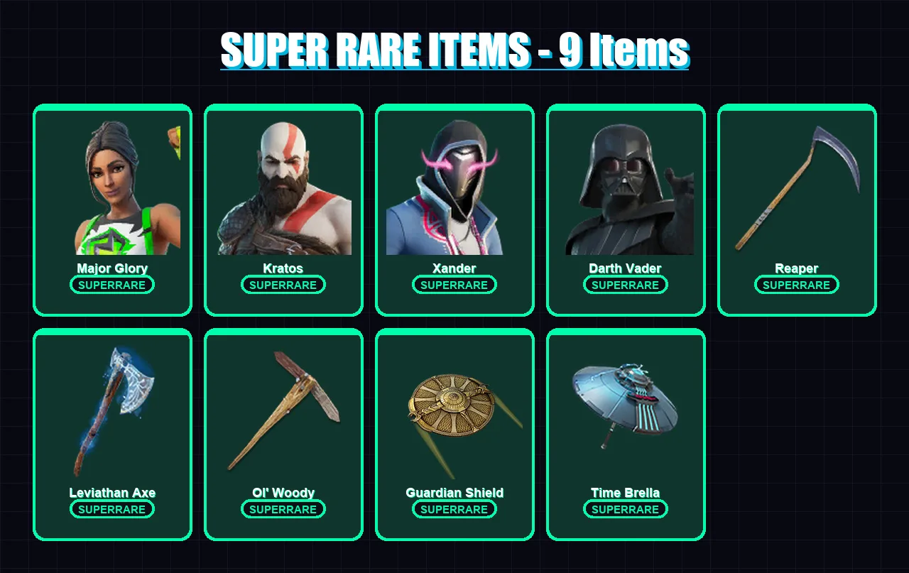 [PC/XBOX/PSN] | Major Glory | Kratos | Xander | Darth Vader | Omegarok | 102 skin | 124 pickaxe | 87 emote | 98 glider | Lv1999