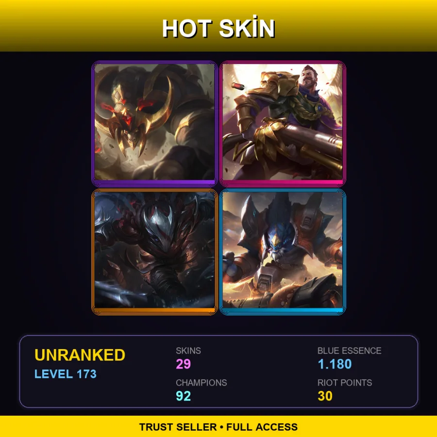 LAN | Lv173 | Unranked | 29 Skin | 92 Champ