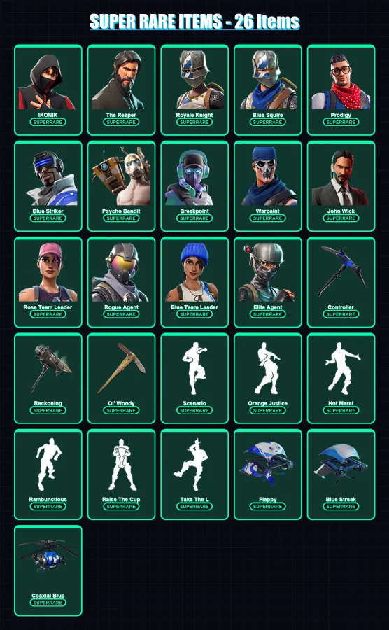 [PS4/PS5/XBOX/PC] | IKONIK | The Reaper | Royale Knight | Blue Squire | Prodigy | 138 skin | 74 pickaxe | 114 emote | 79 glider | Lv873 — Fortnite account