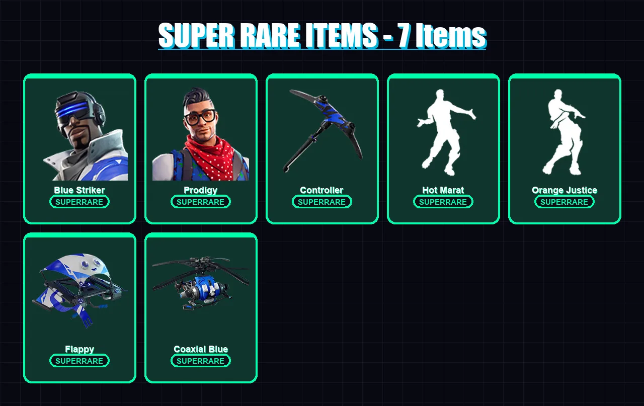 [PS4/PS5/XBOX/PC] | Blue Striker | Prodigy | Drift | Ragnarok | Enforcer | 10 skin | 20 pickaxe | 33 emote | 28 glider | Lv552