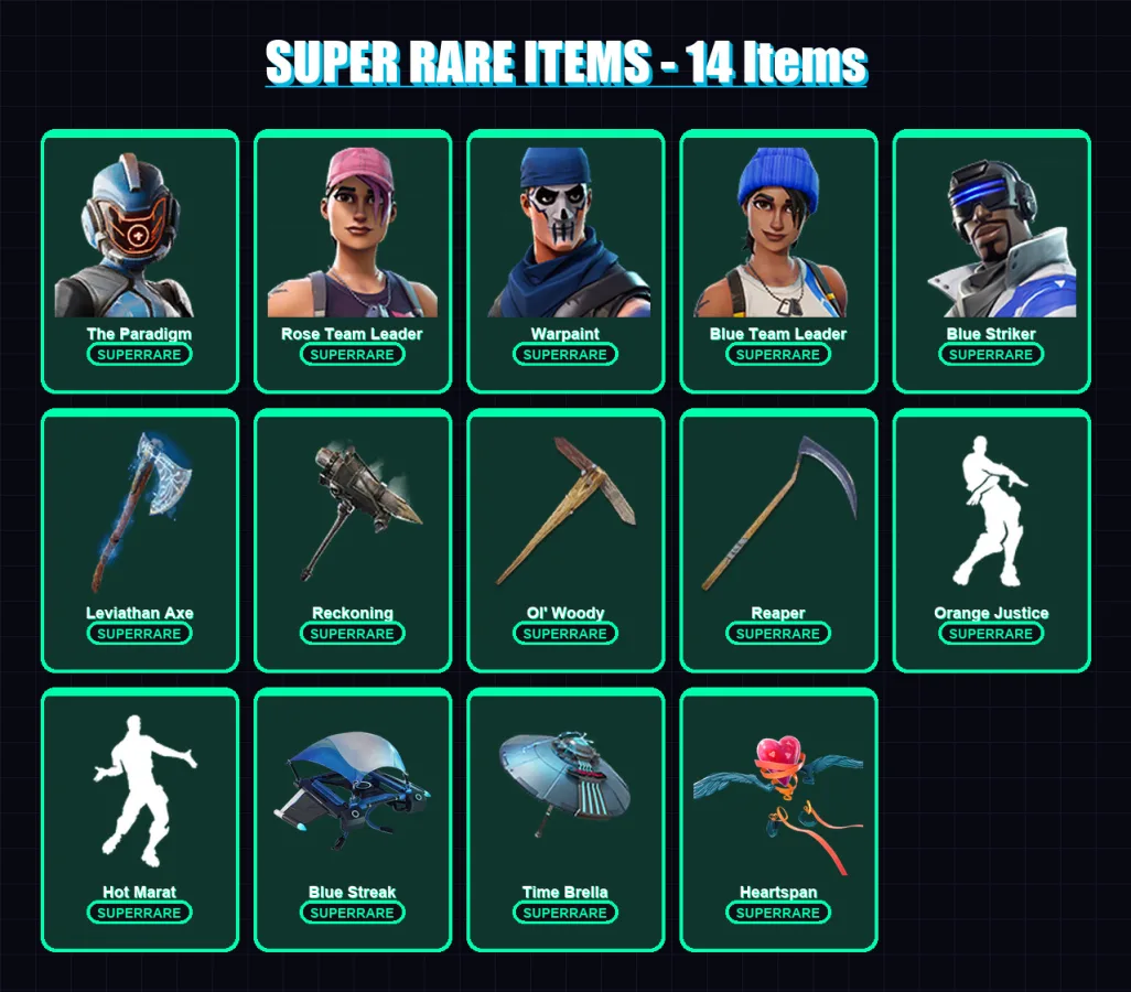 [PS4/PS5/PC] | The Paradigm | Rose Team Leader | Warpaint | Blue Team Leader | Blue Striker | 145 skin | 147 pickaxe | 127 emote | 124 glider | Lv15