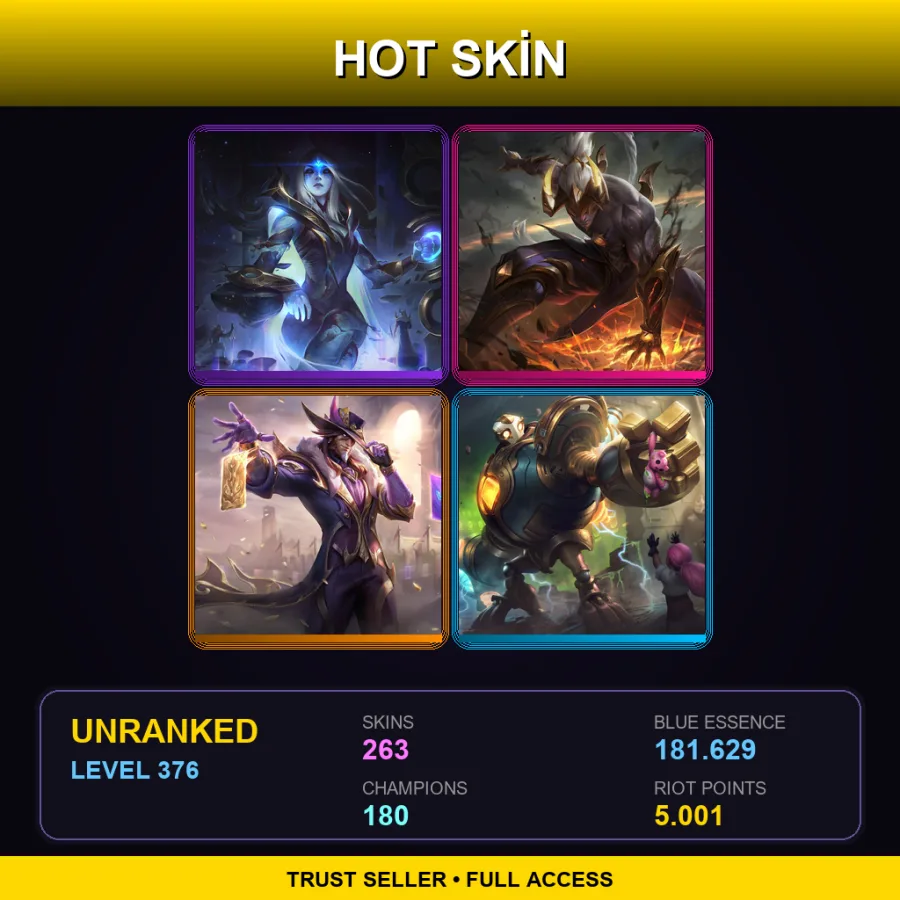 BR | Lv376 | Unranked | 263 Skin | 180 Champ — LoL account