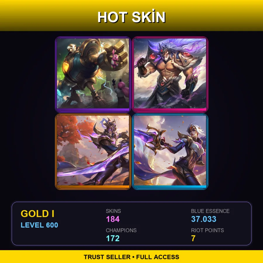 LAN | Lv600 | Gold I | 184 Skin | 172 Champ
