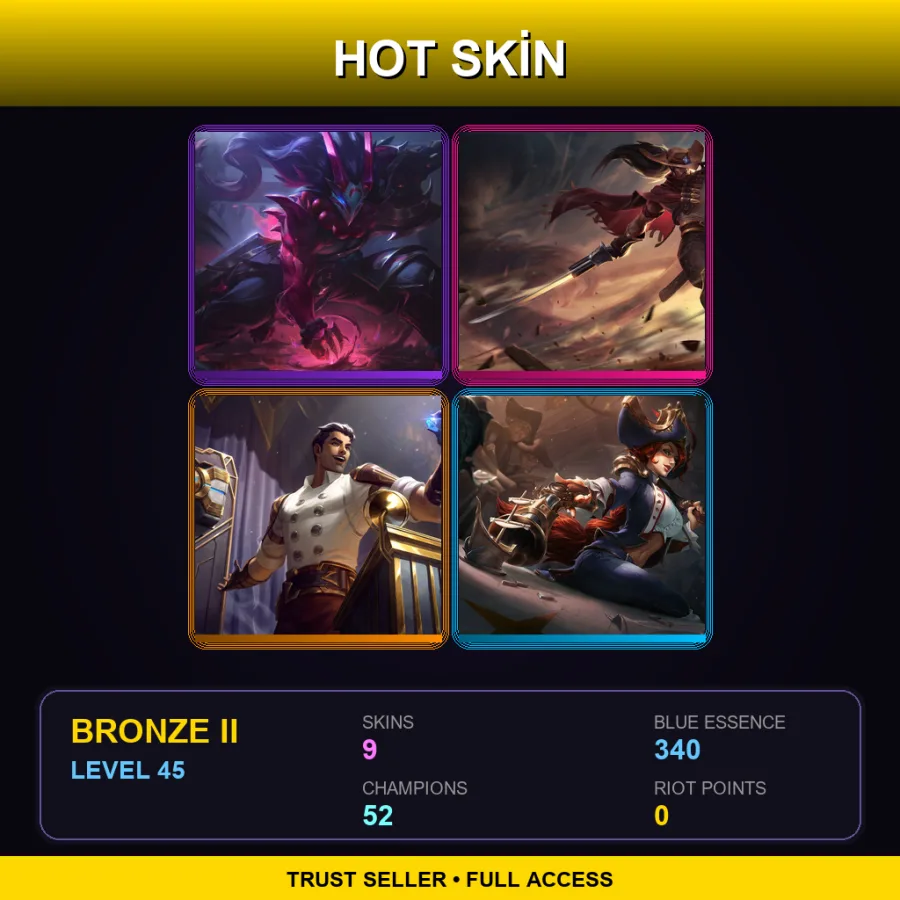 LAS | Lv45 | Bronze II | 9 Skin | 52 Champ — LoL account